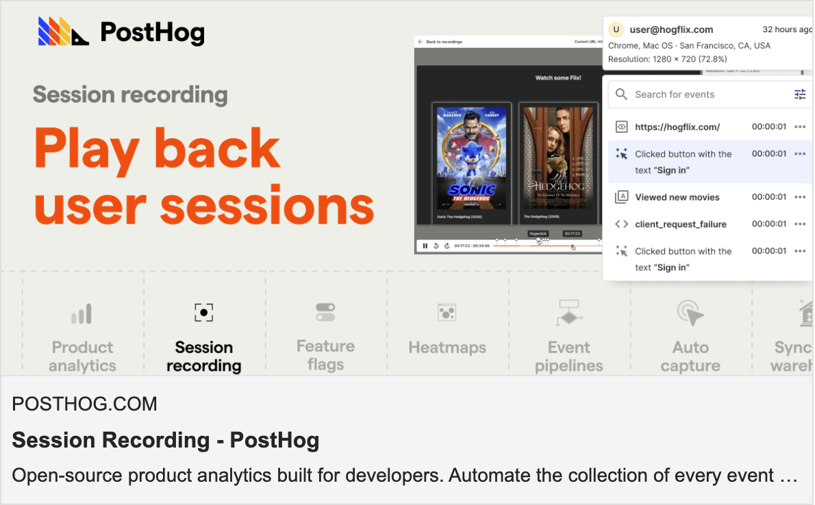 PostHog's Session Recording Open Graph image