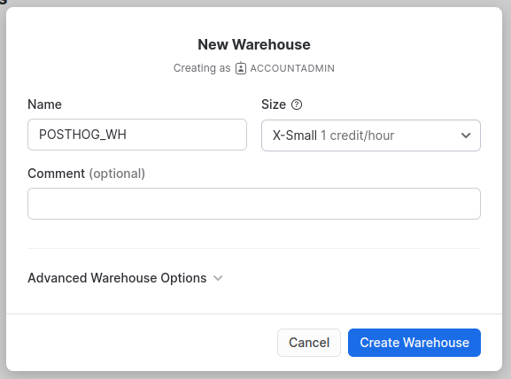 creating a snowflake warehouse